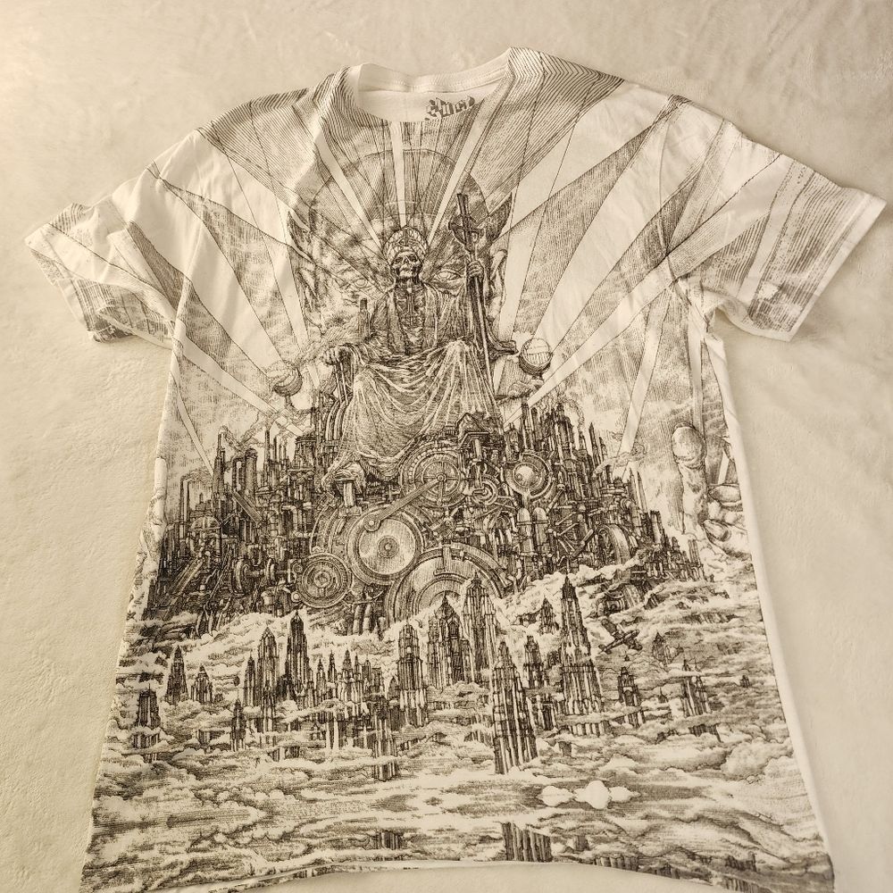 Ghost Short Sleeve Tee in White with Black Print